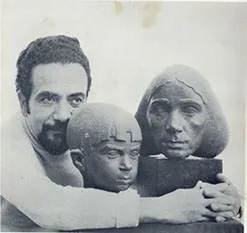 Gamal El-Sagini with two of his portrait heads
